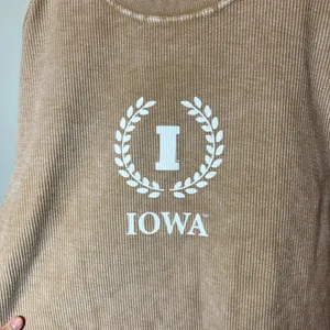 Chicka-d Iowa Hawkeyes Women's Corded Crewneck Sweatshirt Tan Small Oversized thumbnail 5