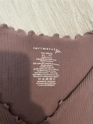 Free People Mauve Ribbed V-Neck Lettuce-Edge Crop Top thumbnail 2