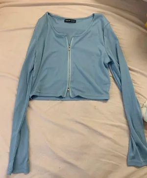 Baby Blue Zipper Crop Top thumbnail 1