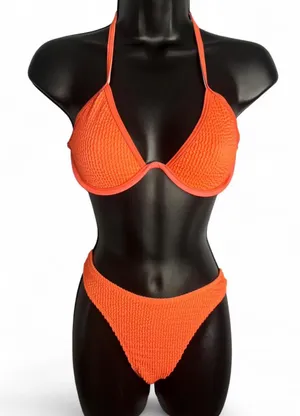 SHEIN Women's Two Piece Bathing Suit Medium Solid Neon Orange Bikini NWOT thumbnail 2