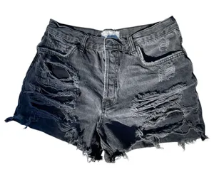Free People We The Free Black Distressed Denim Shorts High‎ Rise Raw Hem Size 27 thumbnail 1
