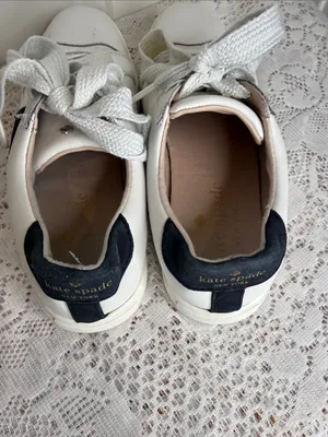 Kate Spade White Leather Sneakers Black hearts lace up shoes sz 6 thumbnail 5