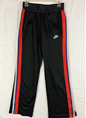 Nike Womens Track Pants XS Black Red Blue Grey Side Stripe Wide Leg Zip Pockets thumbnail 1