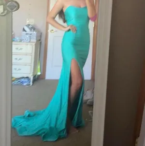 Teal prom dress with train Blue Size M thumbnail 7