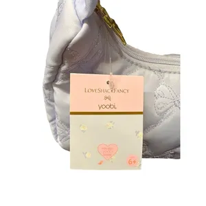 LoveShackFancy Small Light Lavender Quilted Bow Shoulder Bag Zip Gold thumbnail 2