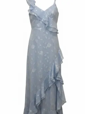 Lulu's Pale Blue Floral High-Low Ruffle Wrap Dress thumbnail 3