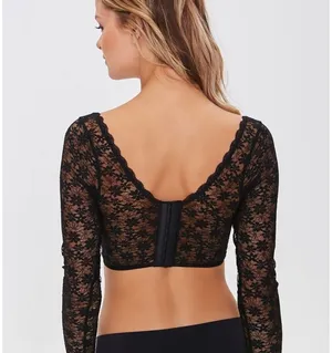 Forever 21 Long Sleeve Black Lace Crop Top thumbnail 3