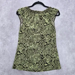 Perseption‎ Concept Brown Green Floral Smock Sleeveless Paisley Swirl Top Small thumbnail 2