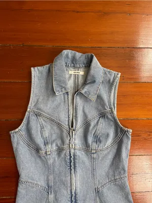 GRLFRND Denim Selena Cotton Zip Front Western Corset Mini Dress Sz S 🧡🎀 thumbnail 10