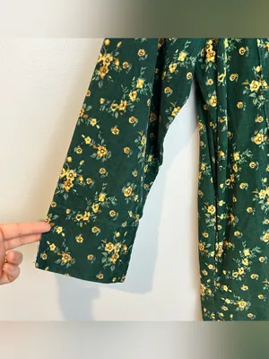 Vintage La Cera Green Floral Corduroy Button Down Cottagecore Midi Dress Large thumbnail 5