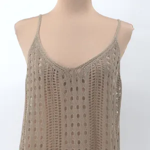 Crochet Knit Beach Cover Up Dress Tan Boho Resort‎ Summer Vacation Layering OS thumbnail 2