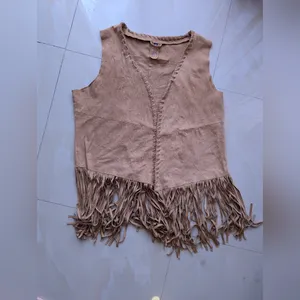 Vest Gipsy brown suede sleeveless, V-neck fringe top women’s‎ XXL stretch light thumbnail 2