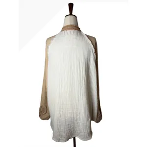 Aerie Gauzy Coverup Shirt Women‎ XS Tan Ivory Colorblock Cotton Oversized thumbnail 3
