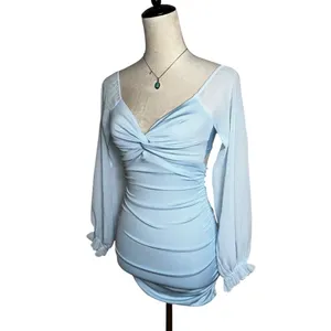 Lucy in the Sky‎ Baby Blue Mesh Sleeve Mini Dress XS | Romantic Pastel Soft Girl thumbnail 4