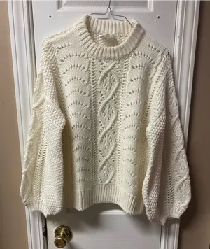 Line & Dot Cream Cable Knit Crewneck Sweater thumbnail 1