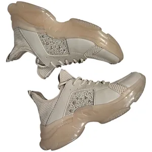 Steve Madden Women's Vance Beige‎ Rhinestone Chunky Sole Sneakers Shoes Size 6.5 thumbnail 1