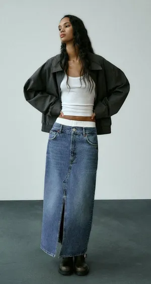 Zara Denim Midi Skirt thumbnail 1