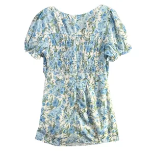 Hello Molly Picnic Loving Mini Dress Women M Blue Floral Smocked Cutout Coquette thumbnail 6