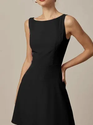 RIHOAS The Black Boat Neck High Waisted Mini Dress 14 thumbnail 2