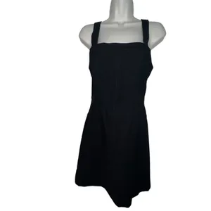By Anthropologie Squareneck Slim‎ Mini Dress Sleeveless Black Linen Blend Size 4 thumbnail 2