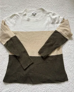 J. Crew Colorblock Crewneck Sweater Neutral Earthy Tones Quiet Luxury Knit S thumbnail 1