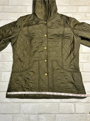 Barbour Millfire PolarQuilt Hooded Jacket in Olive Green size US 8 thumbnail 7