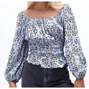 NWT Lost + Wander Blue Leopard Size‎ Medium Women Long Sleeve Square Neck Top thumbnail 1