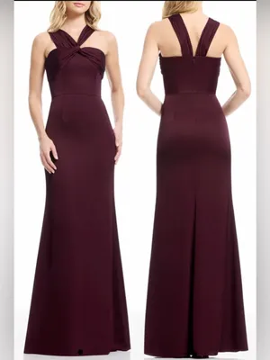 NEW Dress The Population Rosalia Sleeveless Dark Cherry burgundy Satin Gown Sz L thumbnail 2