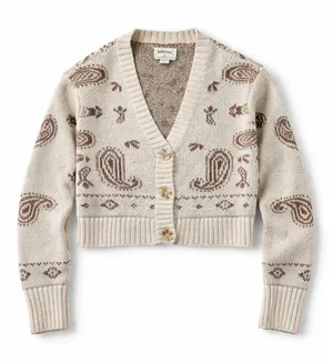 American Eagle Paisley Knit Cardigan XS Brown Cream Button Front Sweater thumbnail 1
