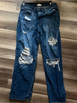 Altar'd State Distressed Dark Blue Slim Straight Jeans thumbnail 1