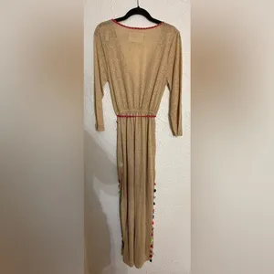 Pitusa Santorini Tan Maxi Dress with Pom Pom Trim petite size thumbnail 3