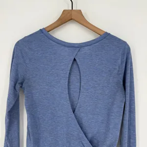 Lululemon Blue‎ Heathered Long Sleeve Top Open Back Athletic Yoga Size 4 thumbnail 5