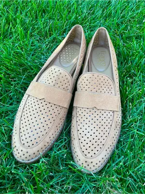 Franco Sarto Light Tan Perforated Suede Slip-On Loafers 🌸🌸 thumbnail 4