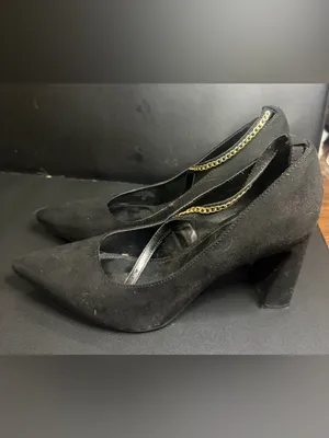 Marc Fisher Black Suede Pointed Toe Pumps with Chain Detail thumbnail 5