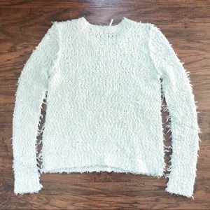 Free People • September Song pullover sweater Polar Bear fuzzy mint green aqua thumbnail 9