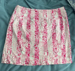 Lilly Pulitzer 100% Cotton Pink and White Mini Skirt Size 6 thumbnail 1