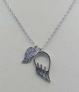 Handmade 925 sterling silver ferry necklace, double charms angel wings thumbnail 4