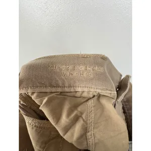 American Eagle Super High-Rise Wide Leg Pleated Khaki Pants Tan Women 4 Long‎ thumbnail 4
