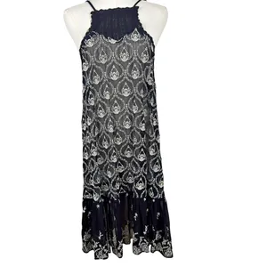 Anthropologie Black Sheer Fully Embroidered Mini Slip Dress Boho Feminine SMALL thumbnail 3