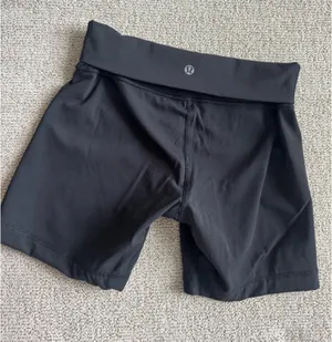 Lululemon Black Biker Shorts with High-Waist & Fold Over Low-Waist Logo thumbnail 3