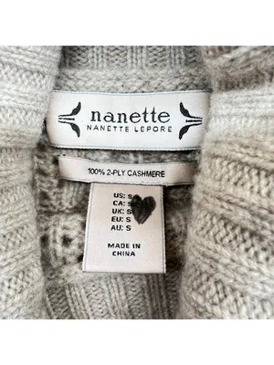 Nanette Lepore Lace Knit Cashmere Turtleneck Sweater Beige Size Small thumbnail 8