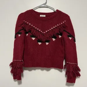 LoveShackFancy Atlas Fringe‎ Crop Red Baby Alpaca Wool Blend Sweater Size Small thumbnail 4