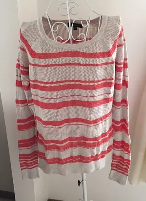 Sanctuary Striped Open Knit Sweater Size Large Cream Orange thumbnail 1