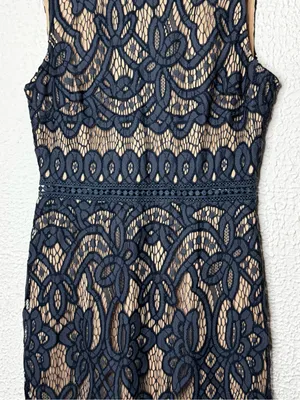 Lulu's Lovely Dusty Blue Lace Midi Dress with Nude Lining thumbnail 3