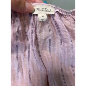Pilcro Anthropologie Lavender Striped Cotton Button Front Blouse M thumbnail 2