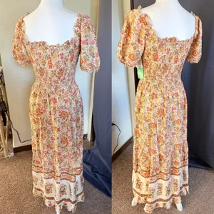 NWT Kindred Petite S Floral Smocked Maxi Dress Cottagecore Boho Prairie thumbnail 6
