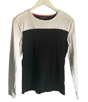 Lauren‎ Ralph Lauren Vintage Y2K Colorblock Shirt Long Sleeve Black White Small thumbnail 1