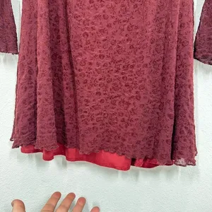 Motel Size XL Burgundy Velvet Mini‎ Dress Sweetheart Neckline Bell Sleeve thumbnail 8
