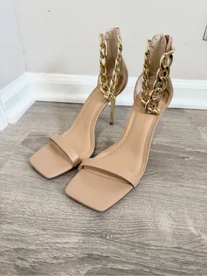 NWOT Nude Gold Chain Quiet Luxury Heels Minimalist Stiletto Sandals Size 10 thumbnail 9