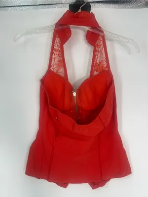 Vintage Y2k Lydia Usa Red Rhinestone Sailor Halter Corset Top thumbnail 4
